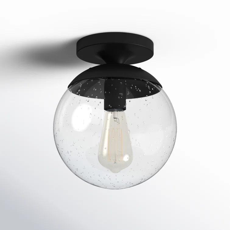 Midnight Black Globe Semi Flush Mount with Clear Seeded Glass