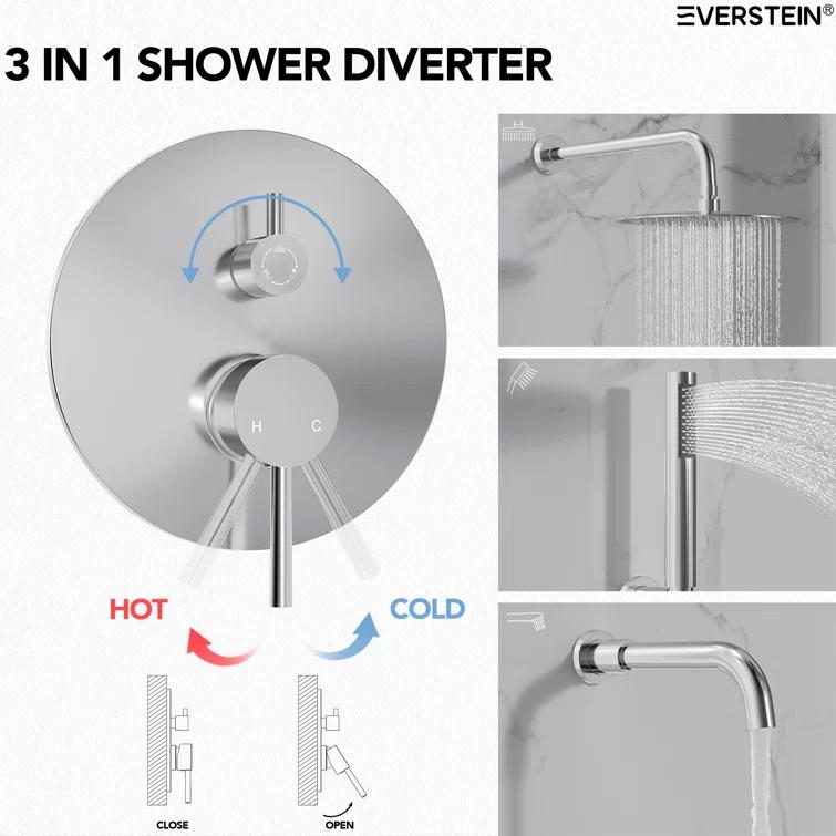 10-Inch High-Pressure Rainfall Shower System, Tub Faucet Set with Pressure Balanced Valve