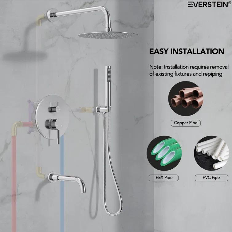 10-Inch High-Pressure Rainfall Shower System, Tub Faucet Set with Pressure Balanced Valve