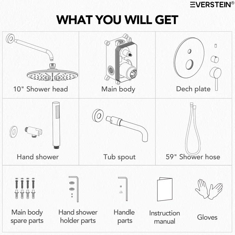 10-Inch High-Pressure Rainfall Shower System, Tub Faucet Set with Pressure Balanced Valve