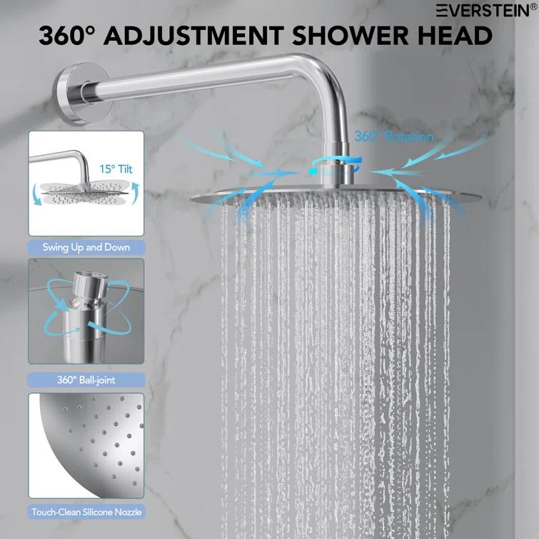 10-Inch High-Pressure Rainfall Shower System, Tub Faucet Set with Pressure Balanced Valve