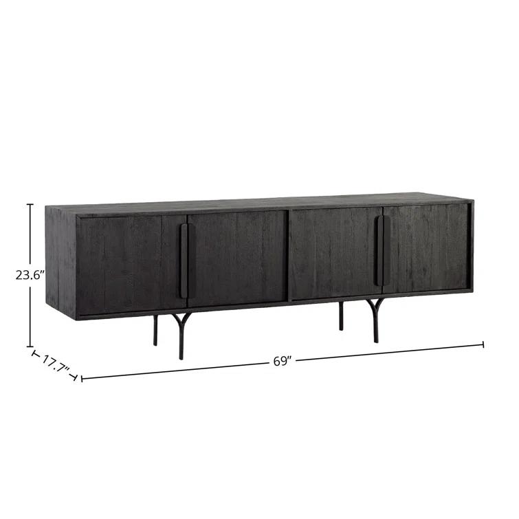 Rivington 69" Black Exotic Wood Sideboard with Metal Legs