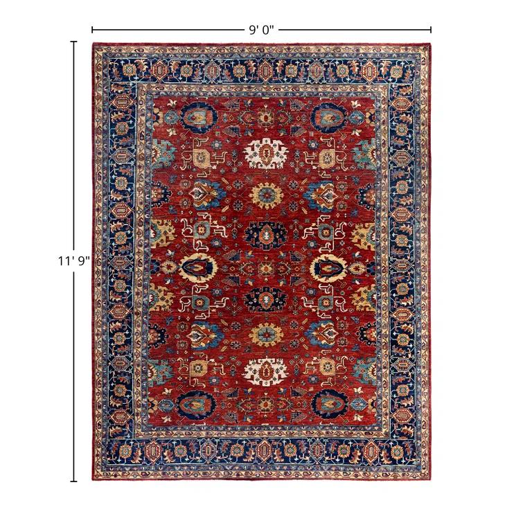 Solo Rugs One-of-a-Kind Rectangle 9'x 11'9" Wool Area Rug Red/Navy Blue/Beige/Yellow