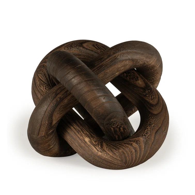 Devante Dark Brown Paulownia Wood Knot Sculpture, 9.5 Inches