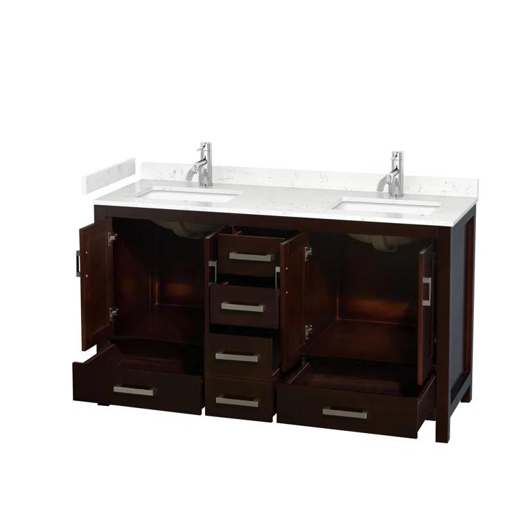 Wyndham Collection Sheffield 60" Freestanding Double Bathroom Vanity with Cultured Marble Top