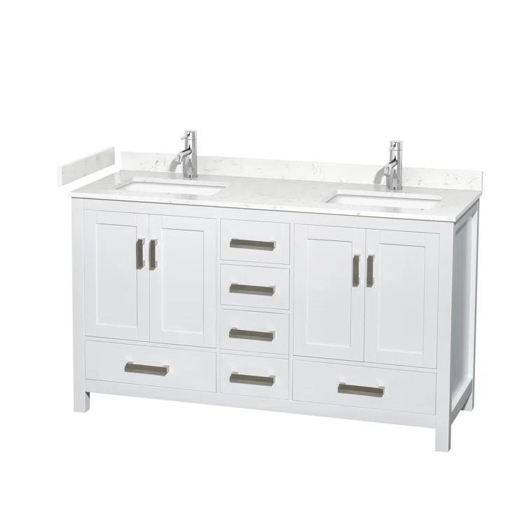Wyndham Collection Sheffield 60" Freestanding Double Bathroom Vanity with Cultured Marble Top