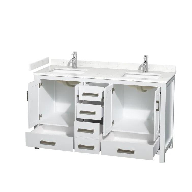 Wyndham Collection Sheffield 60" Freestanding Double Bathroom Vanity with Cultured Marble Top