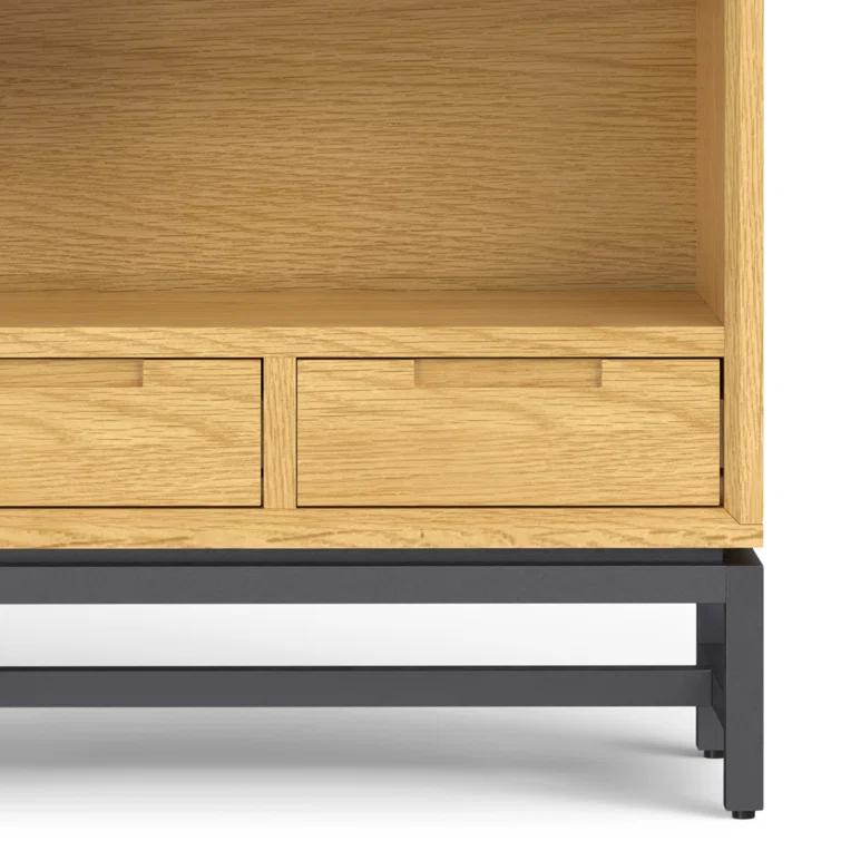 Banting 30"W Solid Wood 4 Shelf Industrial Bookcase with 2 Drawers, Adjustable Shelves, and Metal Base