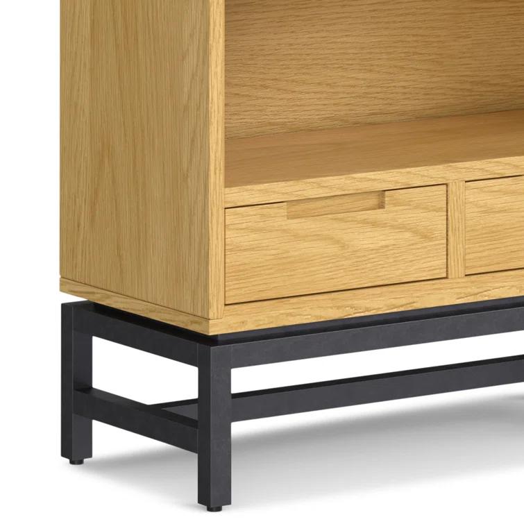 Banting 30"W Solid Wood 4 Shelf Industrial Bookcase with 2 Drawers, Adjustable Shelves, and Metal Base