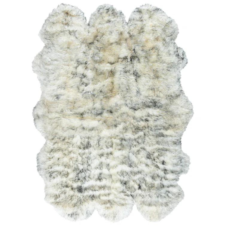 SAFAVIEH Sheep Skin Tiana Animal Area Rug, Ivory/Smoke Grey, 5'5" x 7'7"