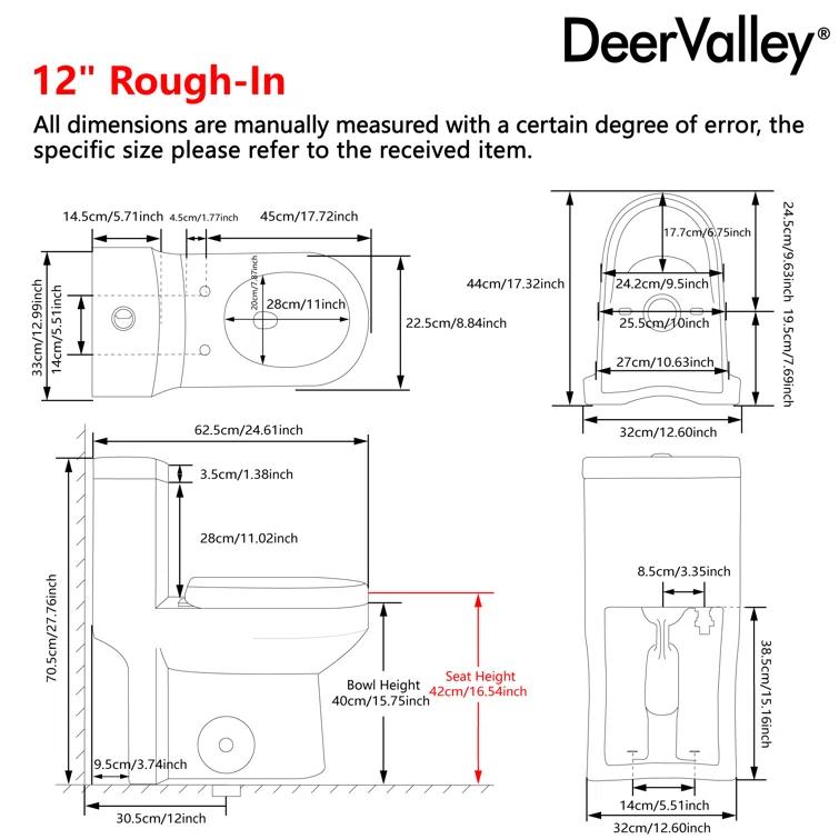 DeerValley DeerValley Liberty Compact Toilets One-Piece Toilet With High-Efficiency Flush Round Toilet for Space-Saving Floor Mounted (Seat Included) DV-1F52812-WHITE