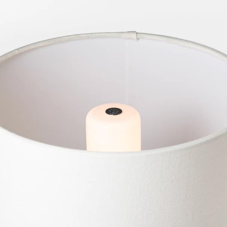 Crackled Ivory Cordless Ceramic LED Table Lamp with Linen Shade