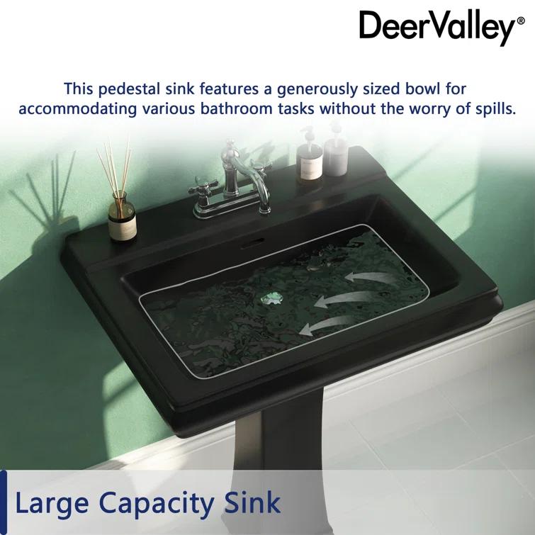 DeerValley Apex 34" Tall Rectangular Vitreous China Pedestal Bathroom Sink with Overflow DV-1P521
