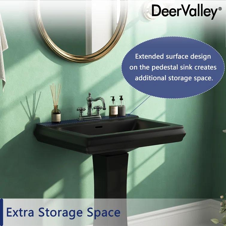 DeerValley Apex 34" Tall Rectangular Vitreous China Pedestal Bathroom Sink with Overflow DV-1P521