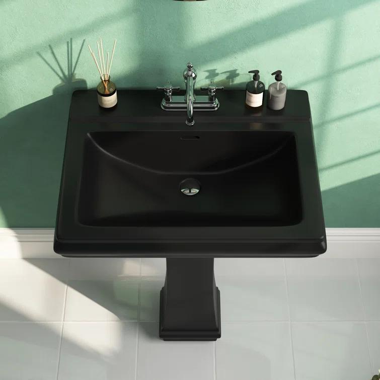 DeerValley Apex 34" Tall Rectangular Vitreous China Pedestal Bathroom Sink with Overflow DV-1P521