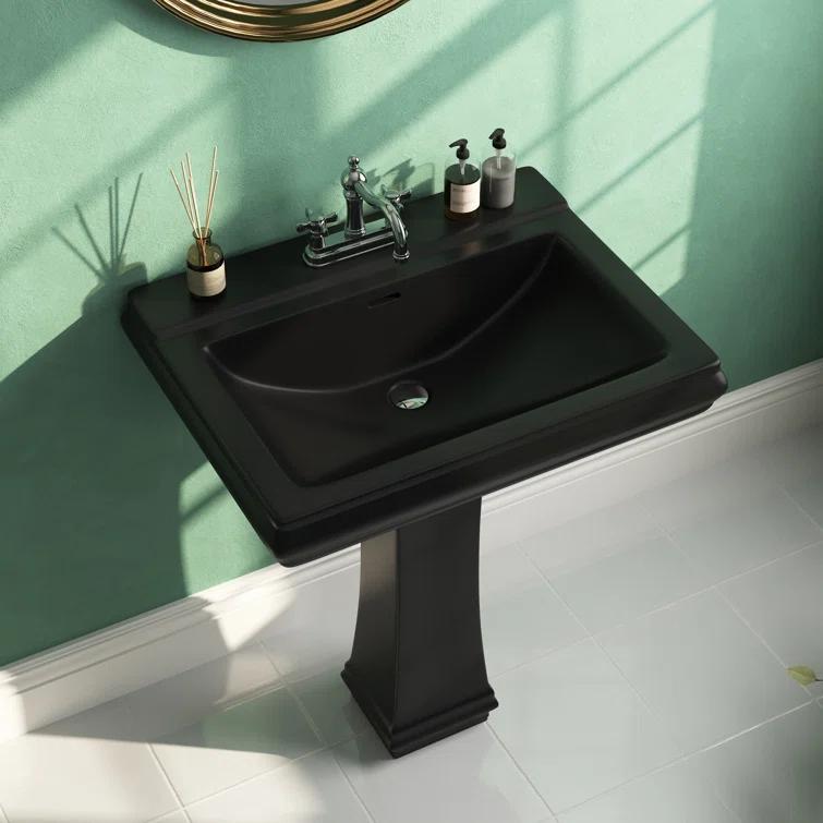 DeerValley Apex 34" Tall Rectangular Vitreous China Pedestal Bathroom Sink with Overflow DV-1P521