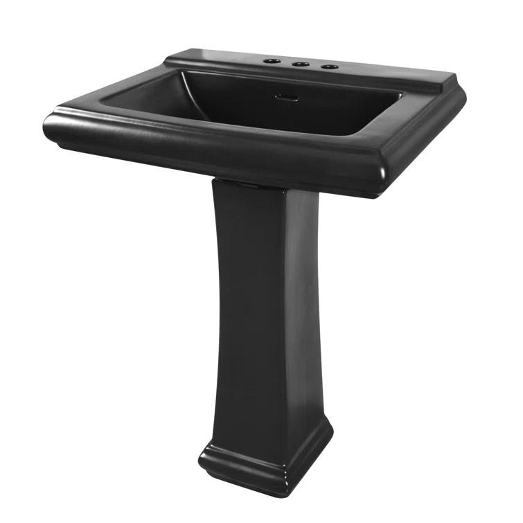 DeerValley Apex 34" Tall Rectangular Vitreous China Pedestal Bathroom Sink with Overflow DV-1P521