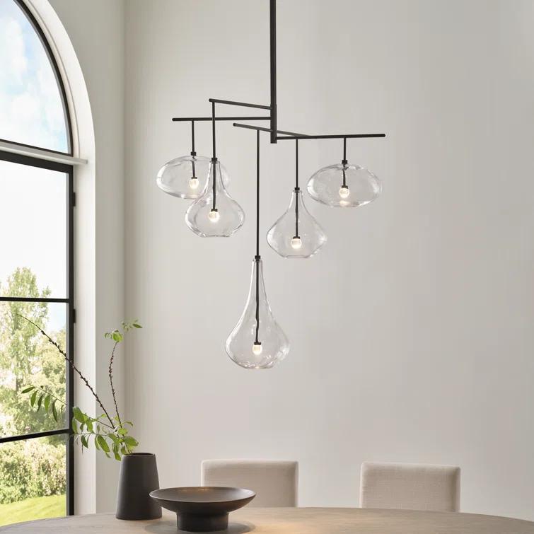 Gunmetal and Clear Glass 5-Light LED Chandelier