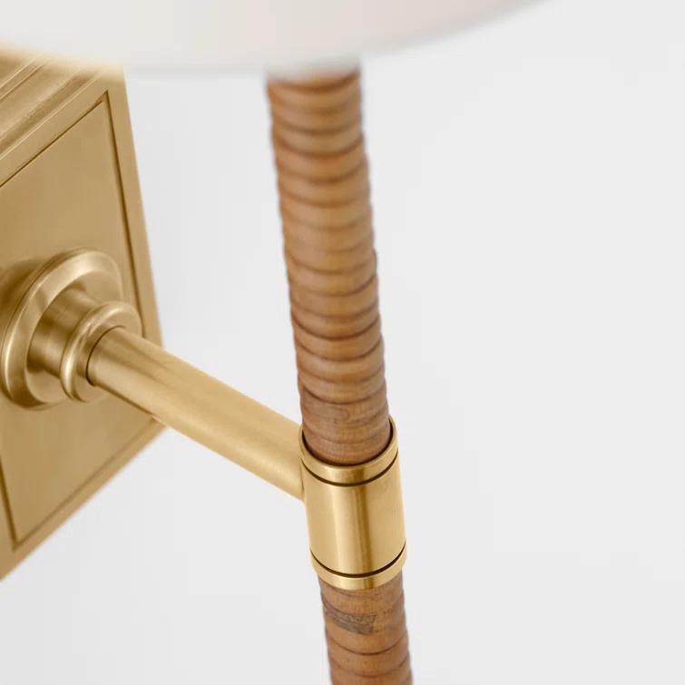 Antique Burnished Brass and Natural Rattan Wall Sconce with Linen Shade