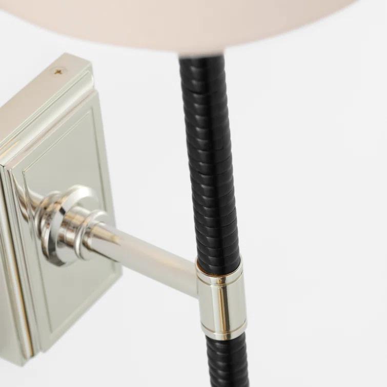 Black and Polished Nickel 28.5" Wall Sconce with Linen Shade