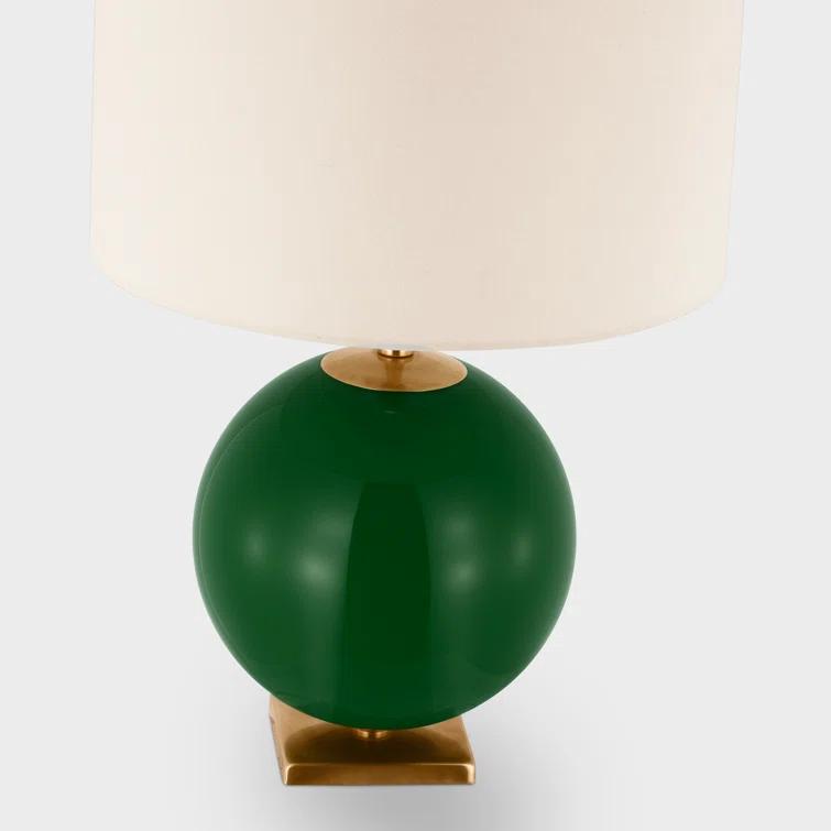 Elsie Green Glass Globe Table Lamp with Linen Shade