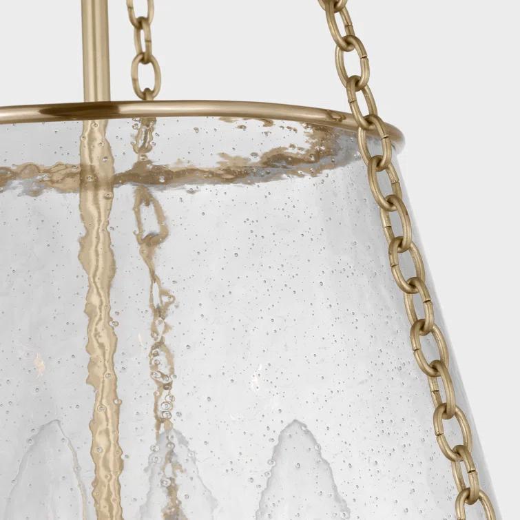 Soft Brass Glass Drum LED Pendant Light