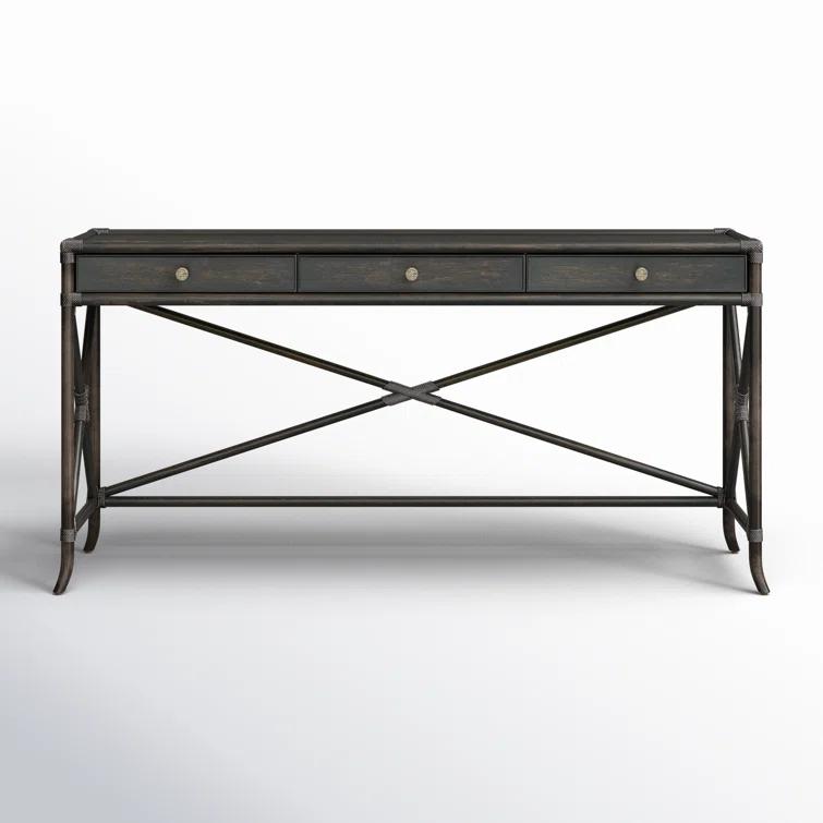Black Sand Transitional Wood Console Table with Storage