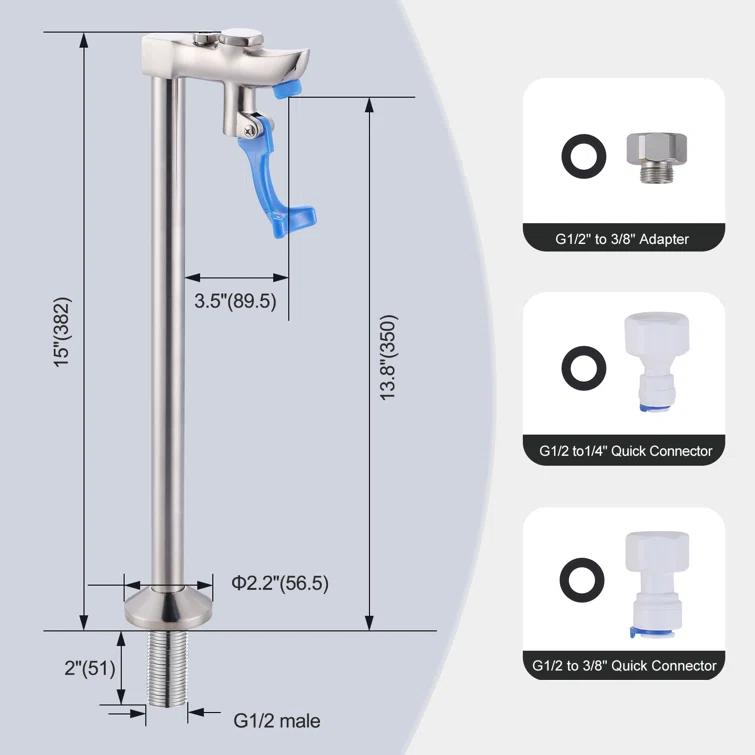 13.8 In. Commercial Deck Mounted Pot Filler Faucet, Glass Filling Station With Male Shank Pedestal In Brushed Nickel