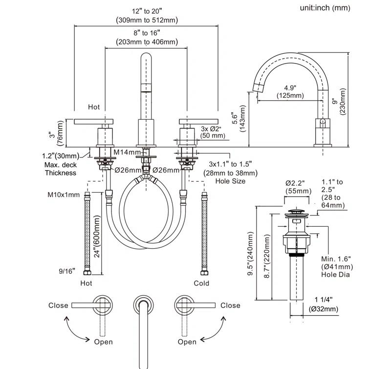 Widespread Bathroom Faucet 2-handle Bathroom Sink Faucet with Drain Assembly