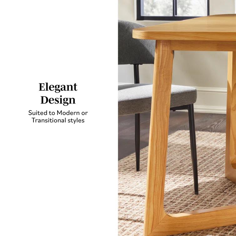 Modern Rectangle Solid Wood Veneer Dining Table for 6 with Geometric Leg Design