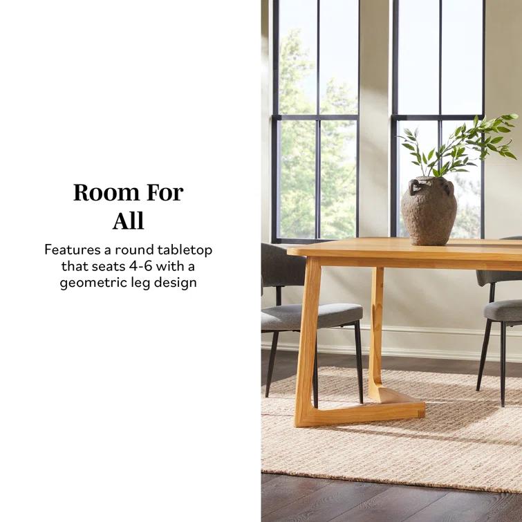 Modern Rectangle Solid Wood Veneer Dining Table for 6 with Geometric Leg Design