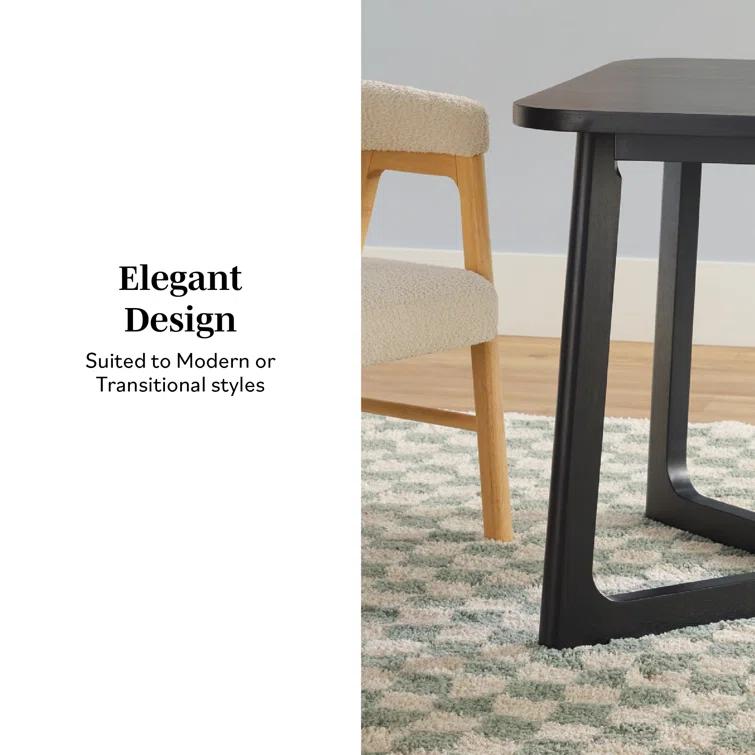 Modern Rectangle Solid Wood Veneer Dining Table for 6 with Geometric Leg Design