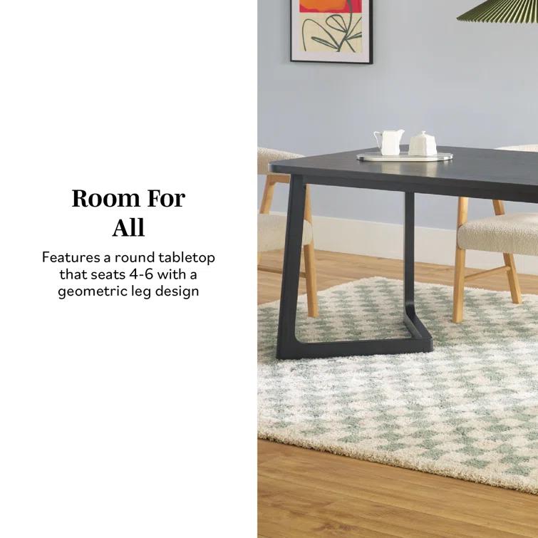 Modern Rectangle Solid Wood Veneer Dining Table for 6 with Geometric Leg Design