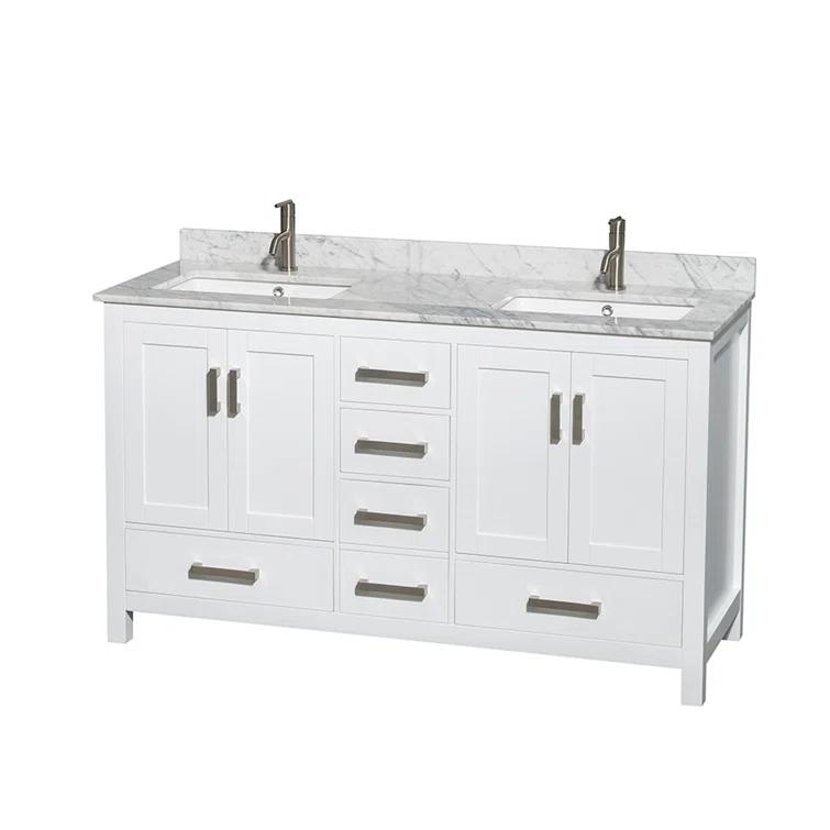 Wyndham Collection Sheffield 60" Freestanding Double Bathroom Vanity with Marble Top