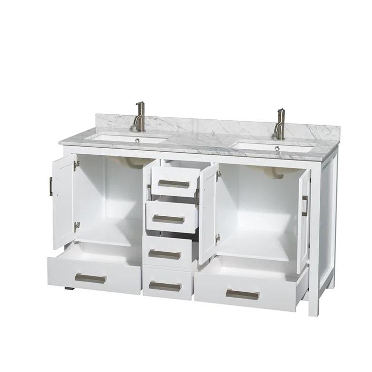 Wyndham Collection Sheffield 60" Freestanding Double Bathroom Vanity with Marble Top