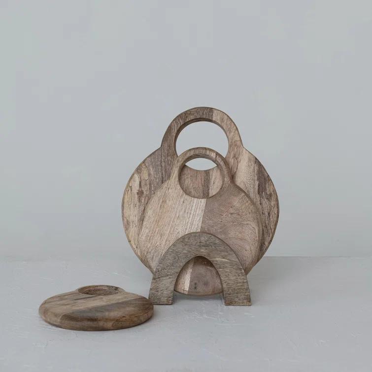Creative Co-Op 3-Piece Round Mango Wood Cutting Boards In Various Sizes With Stand