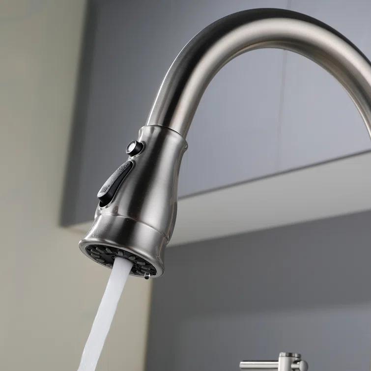 RBROHANT LYJ0078 17.32" Bridge Kitchen Faucet with Pull Down Sprayer, Bridge Faucet for Kitchen Sink 3 Holes