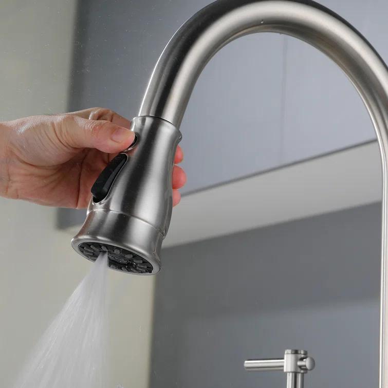 RBROHANT LYJ0078 17.32" Bridge Kitchen Faucet with Pull Down Sprayer, Bridge Faucet for Kitchen Sink 3 Holes