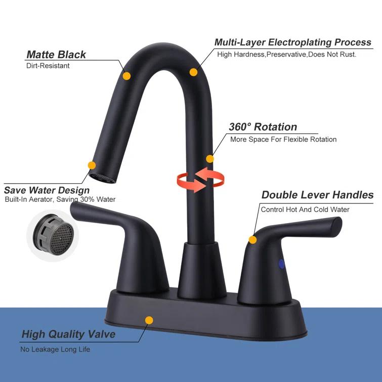 Centerset 2-handle Bathroom Faucet with Drain Assembly