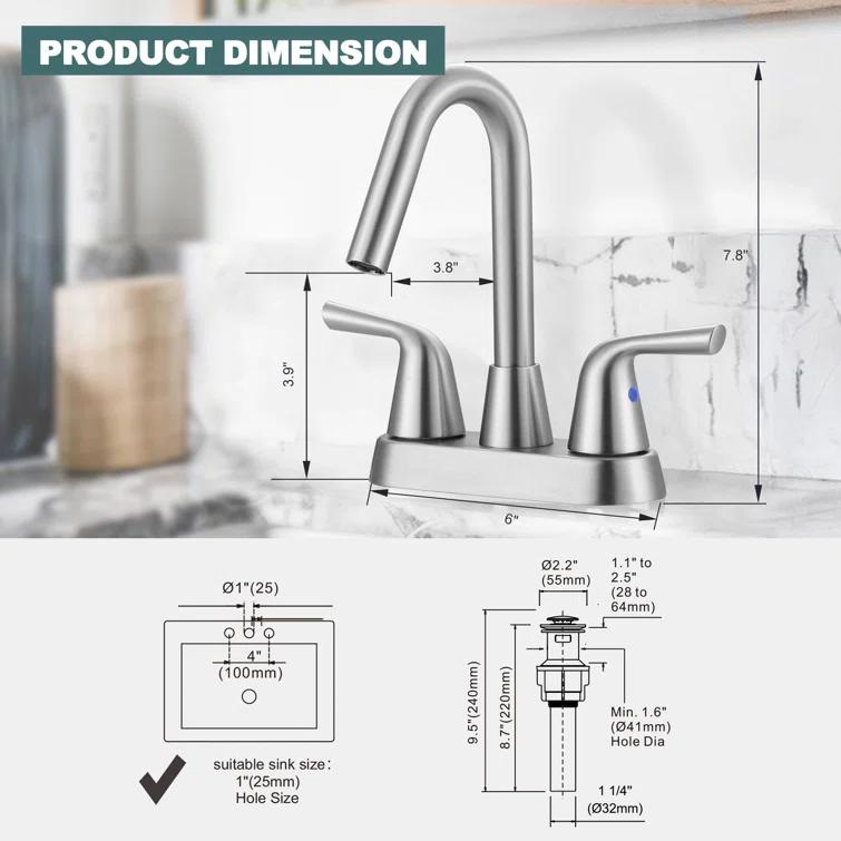 Centerset 2-handle Bathroom Faucet with Drain Assembly