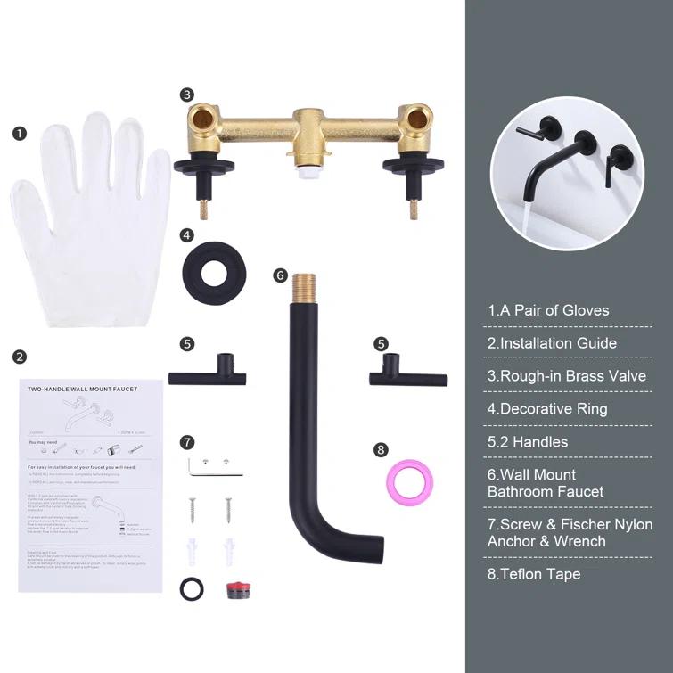 2-Handle 2-Hole Wall Mounted Bathroon Sink Faucet In Spot Resist (Valve Included)
