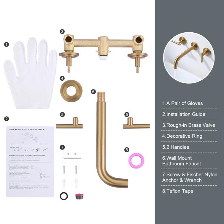 2-Handle 2-Hole Wall Mounted Bathroon Sink Faucet In Spot Resist (Valve Included)