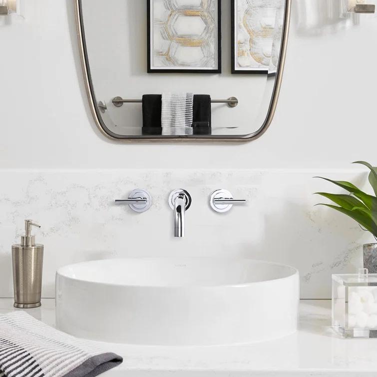 2-Handle 2-Hole Wall Mounted Bathroon Sink Faucet In Spot Resist (Valve Included)