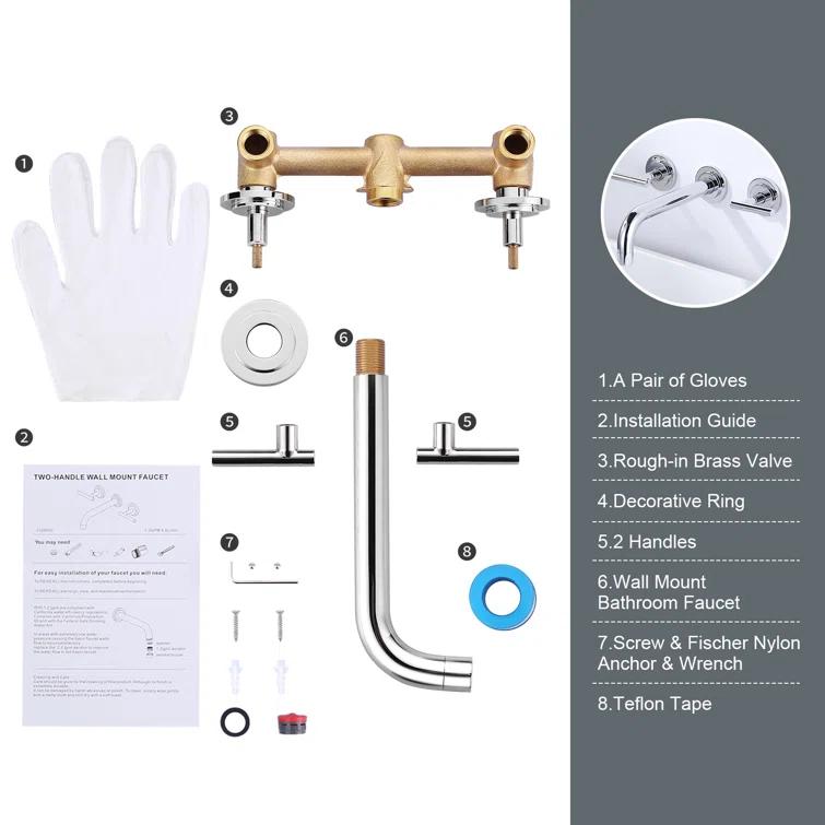 2-Handle 2-Hole Wall Mounted Bathroon Sink Faucet In Spot Resist (Valve Included)
