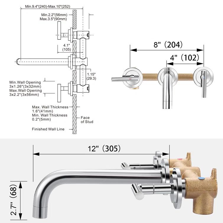2-Handle 2-Hole Wall Mounted Bathroon Sink Faucet In Spot Resist (Valve Included)