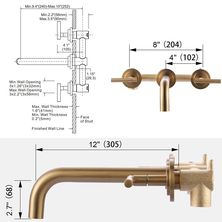 2-Handle 2-Hole Wall Mounted Bathroon Sink Faucet In Spot Resist (Valve Included)