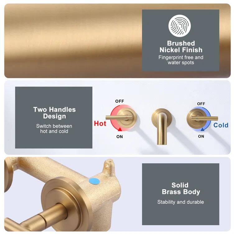 2-Handle 2-Hole Wall Mounted Bathroon Sink Faucet In Spot Resist (Valve Included)