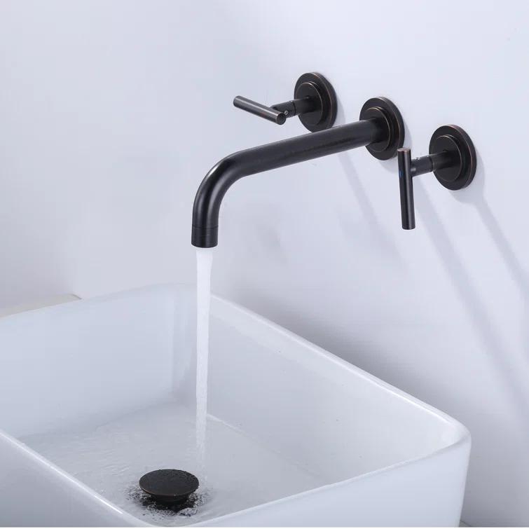 2-Handle 2-Hole Wall Mounted Bathroon Sink Faucet In Spot Resist (Valve Included)