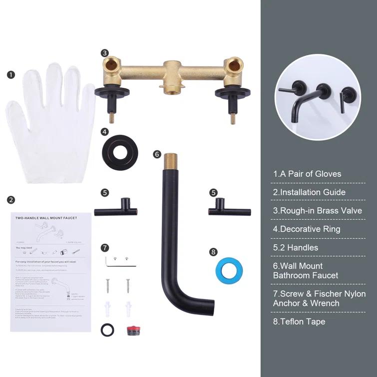 2-Handle 2-Hole Wall Mounted Bathroon Sink Faucet In Spot Resist (Valve Included)