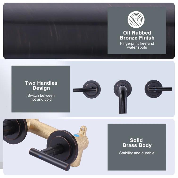 2-Handle 2-Hole Wall Mounted Bathroon Sink Faucet In Spot Resist (Valve Included)